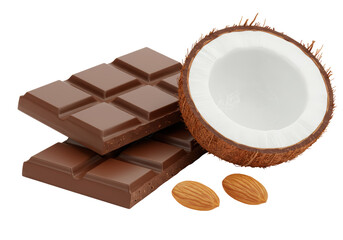 Isolated Chocolate Bar with Coconut and Almonds