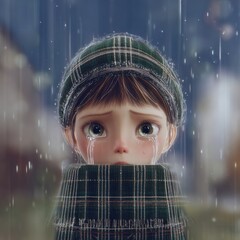 Sad child in rain