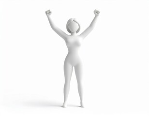 Female 3D model in a victory pose with both arms raised,両腕を上げた勝利ポーズの女性3Dモデル