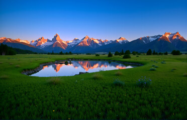 Naklejka premium Natural Scenery of Mountain, Wild and Lake