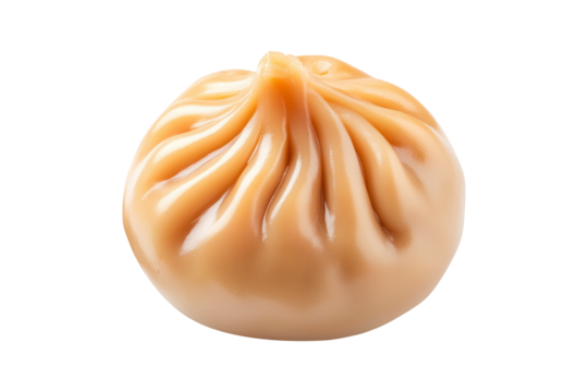 Traditional steamed Chinese bao bun with wooden chopsticks isolated on white transparent background, representing Asian cuisine and culinary culture