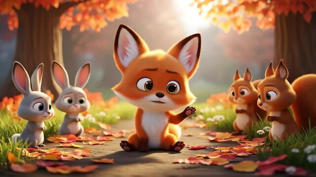 Autumn Friends: A Fox, Rabbits, and Squirrels Enjoy the Fall Season