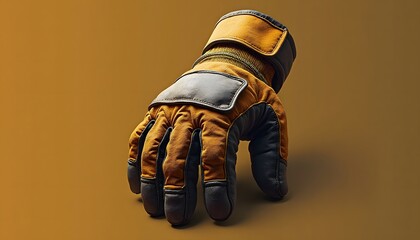 Motorcycle Racing Glove in Black and Orange with Padded Design on Brown Background