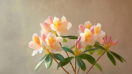 Fototapeta premium Large Pastel Blooms of Rhododendron Bush in Gentle Light
