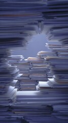 Stacked papers creating a window