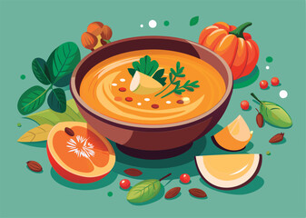 Autumn pumpkin soup in a bowl.