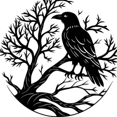 Raven perched on tree silhouette