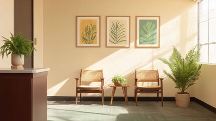 Serene Botanical Office Space with Clean Layout and Natural Light