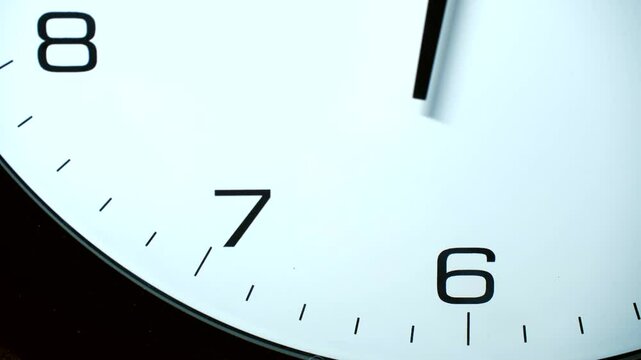 White clock hour and minute hand moving steadily, capturing time relentless progression through precise timelapse tracking visual rhythm of passing moments. Clock face timelapse showing passing tim