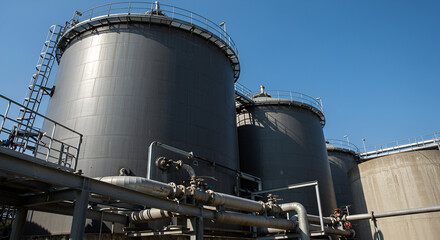 Obraz premium Industrial Storage Tanks Under Blue Sky