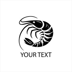 Black Vector Shrimp Logo Isolated on White Background for Seafood Branding