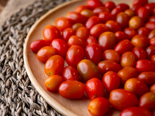 Organic Red grape cherry tomato. fresh vegetables. copy space.