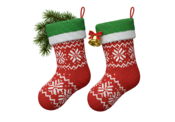 Isolated Christmas Stockings with Snowflake Pattern and Bell