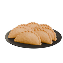 3D illustration of pastel, a traditional Indonesian fried pastry filled with savory filling, perfect for snacks and savory food visuals.