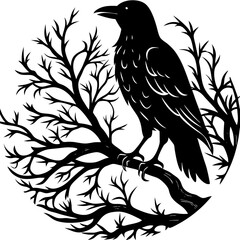 Raven perched on tree silhouette