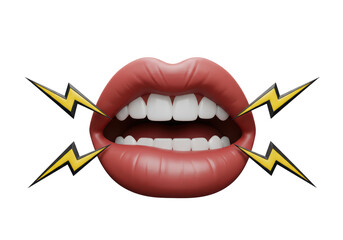 Isolated Red Lips with Lightning Bolt Accents