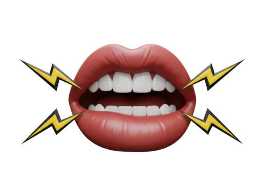 Isolated Red Lips with Lightning Bolt Accents