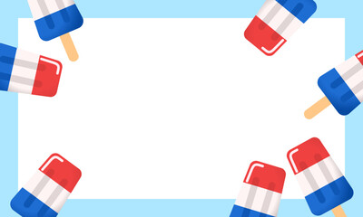 Red, White and Blue Popsicle Frame, Cool Blue Summer Background Vector