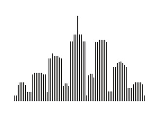 Stylized Modern City Skyline Illustration in Line Art on White Background