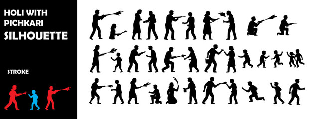 Holi with Pichkari Silhouette Vector Set – Festival of Colors, Indian Celebration, and Joyful Traditions