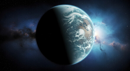 Naklejka premium Illustration of a planet in space with a galaxy in the background