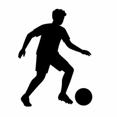 Football player kicking ball, isolated vector silhouette. Soccer logo