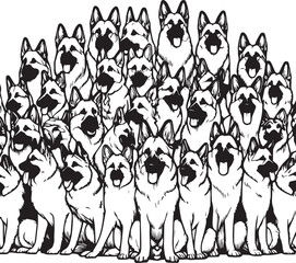 German Shepherd Dog Silhouette Vector | Black and White  Illustration