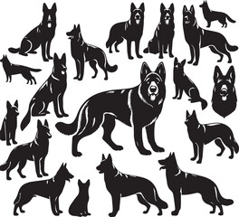 German Shepherd Dog Silhouette Vector | Black and White  Illustration