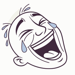 Laughing Emoji with Tears Vector Illustration   Funny Face Clipart, Line Art, Icon, Silhouette