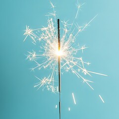 Obraz premium Single White Sparklers on a Light Blue Background