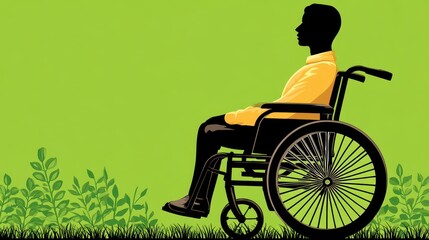 Silhouette of Person in Wheelchair Against Green Nature Background