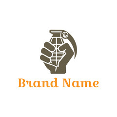 Grenade in hand vector logo illustration business concept design with thumb up like symbol