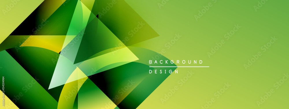 Poster abstract geometric shapes overlap, creating vibrant green, yellow gradients. modern design suggests 