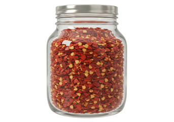 Isolated Glass Jar Full of Crushed Red Pepper Flakes