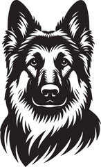 German Shepherd Dog Silhouette Vector | Black and White  Illustration