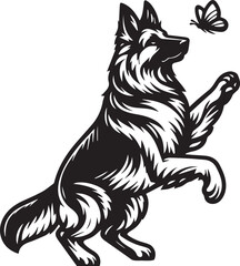 German Shepherd Dog Silhouette Vector | Black and White  Illustration