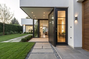 Open door entrance of a modern home, isolated
