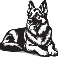 German Shepherd Dog Silhouette Vector | Black and White  Illustration