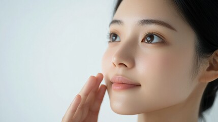 透明肌の日本人女性ポートレート　（スキンケア・美容）