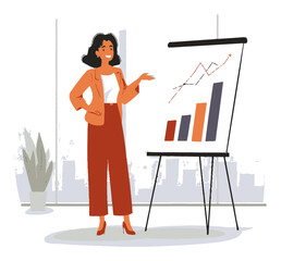 Businesswoman Presenting Growth Chart in Modern Office Environment