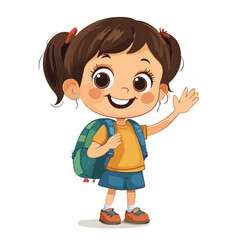 Happy School Girl with Backpack - Cartoon