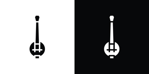 Banjo icon in flat black solid vector set