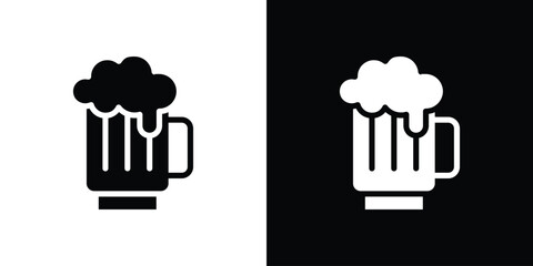 Beer icon in flat black solid vector set