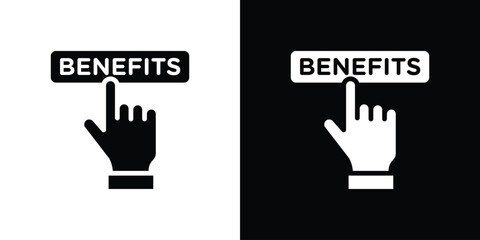 benefits icon in flat black solid vector set