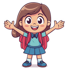 Happy School Girl with Backpack - Cartoon