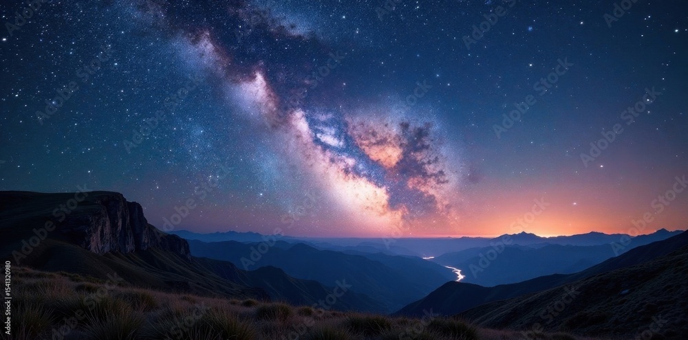 Wall mural majestic milky way arch, countless stars across panoramic landscape, night, space, dark
