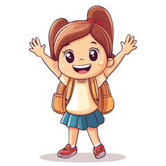 Happy School Girl with Backpack - Cartoon