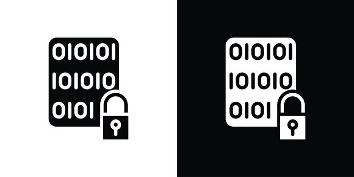 Binary Lock icon in flat black solid vector set