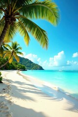 Fototapeta premium Sun-drenched beach, turquoise water, palm trees, coast, vacation, exotic