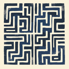 Maze Style Blue and Beige Geometric Design